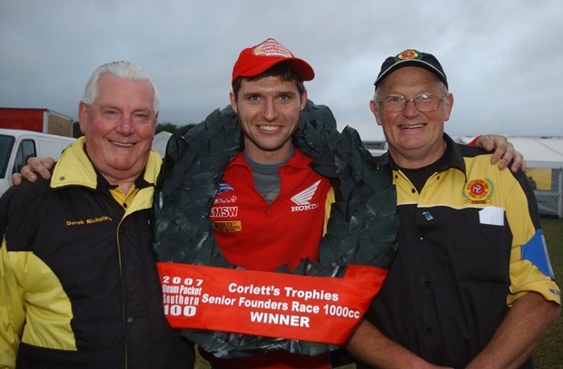 Club president Derek Nicholson, Guy Martin and club secretary George Peach (John Watterson)